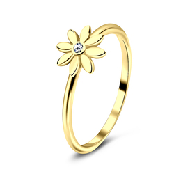 Flower Gold Plated Silver Ring with CZ Stone NSR-3234-GP